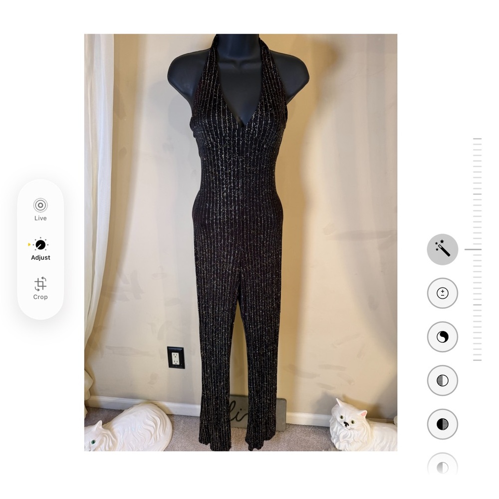 Vintage Sparkle Ribbed Halter Jumpsuit in Black